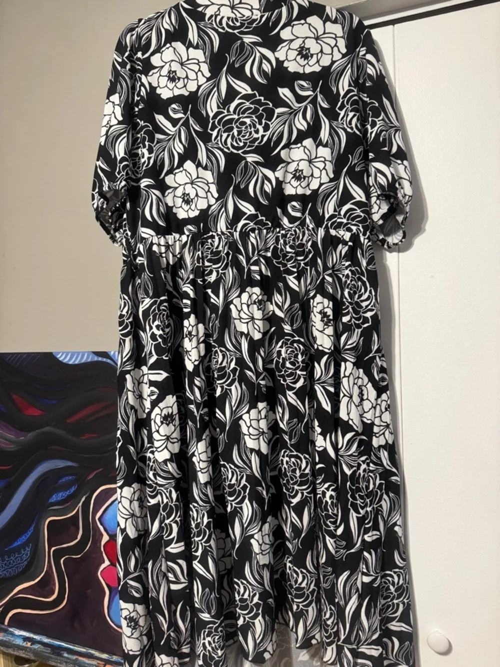 Black White Floral Maxi Dress 3XL | Breezy Boho Summer Frock - Picture 7 of 11